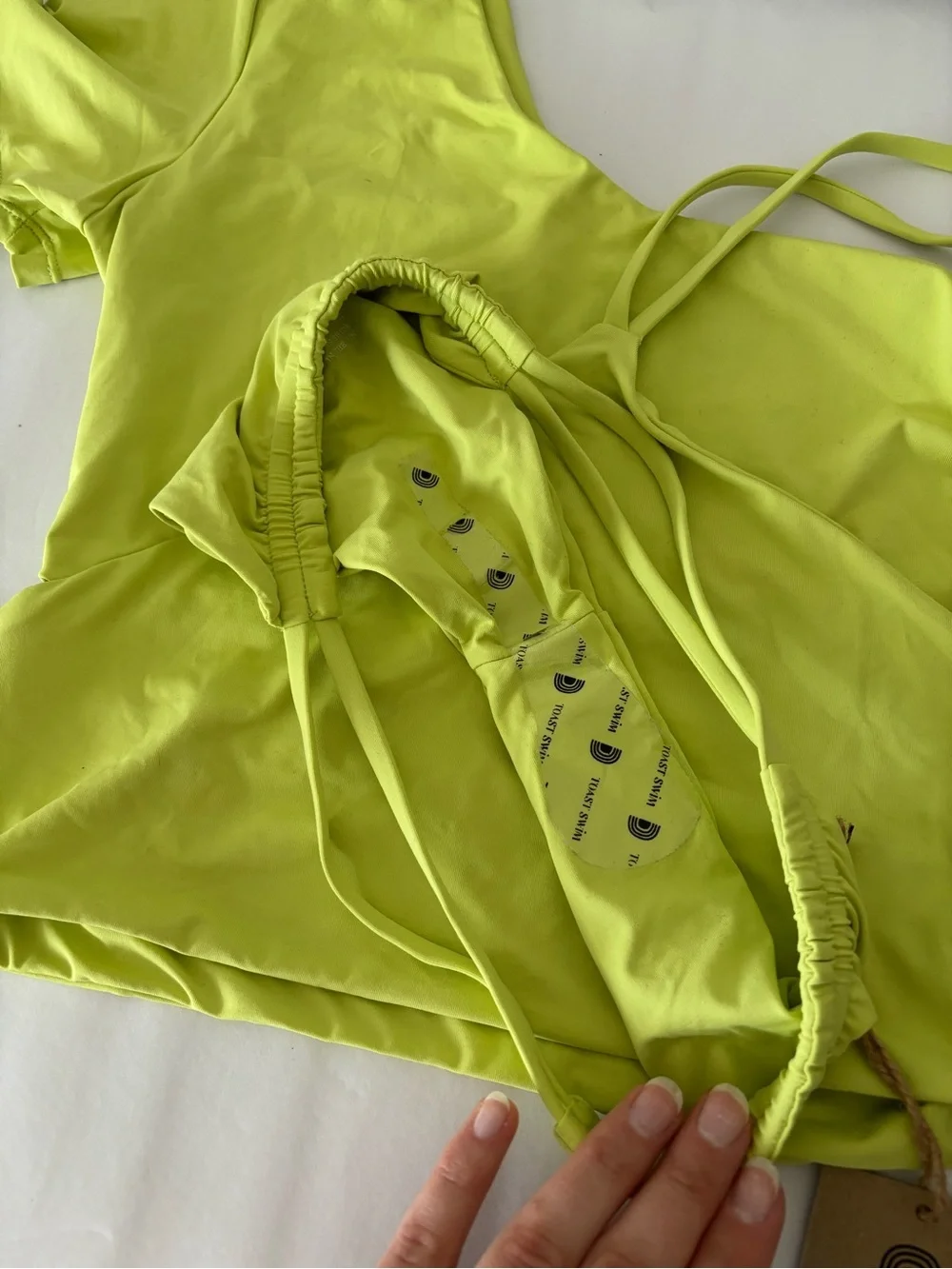 NWT Toast Swim Women's Bikini 3-PIECE Swim Set Neon Yellow One-Shoulder Green